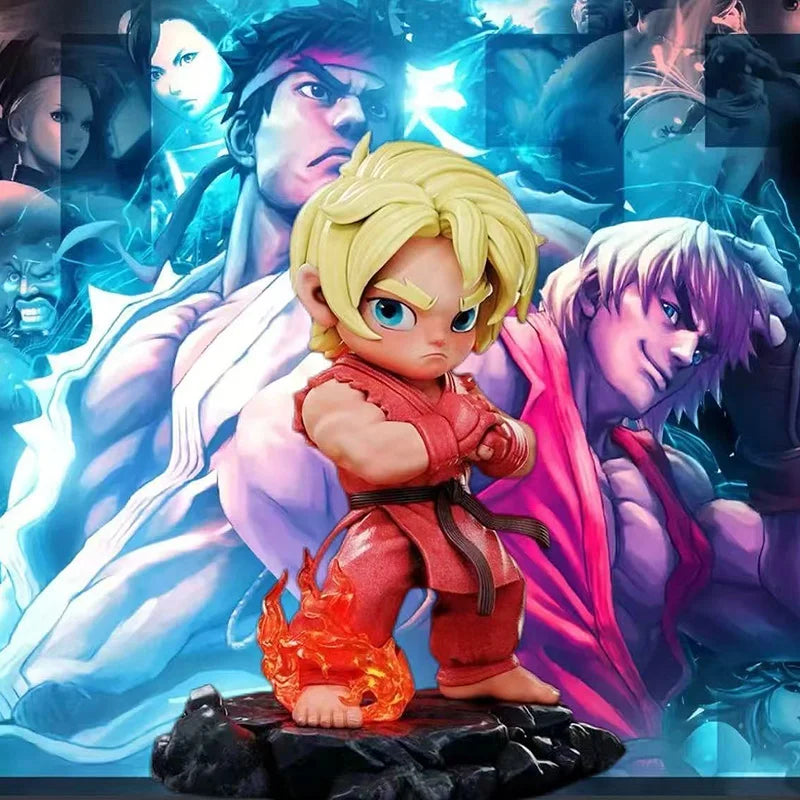 15cm Street Fighter Long & Ken Hongrenken Bai Ren Long Ryu  Q Version Hand-made Dolls Tide Play Art Ornaments toy for gift ﻿
