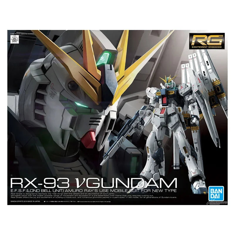 Bandai Original GUNDAM Anime Model RG 1/144 RX-93 VGUNDAM Action Figure Assembly Model Toys Collectible Ornaments for Children