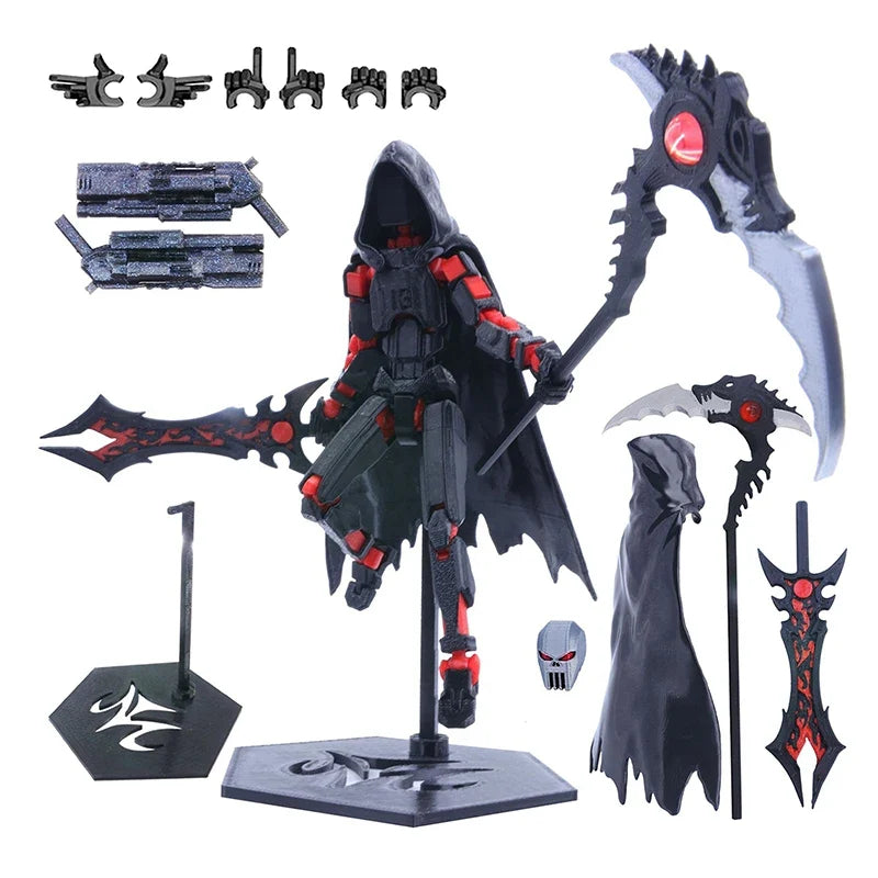T13 Action Figure Set Dummy 13 Death Skeleton Movable Robot,Death Action Figure With Cape Lucky 13 Collectible Action Figure Art