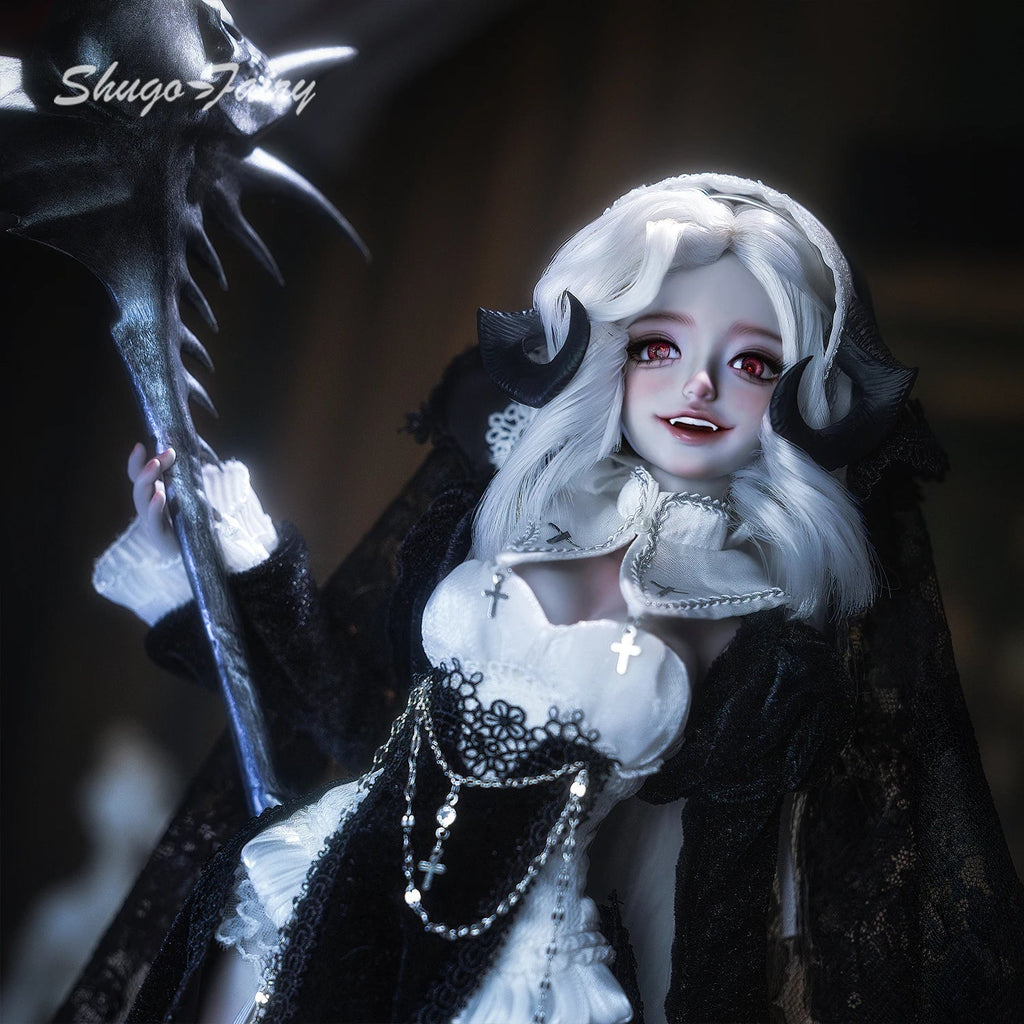 BJD Doll 1/4 Cassandra Fullset C Bariy Big Chest Body Demon Goat Horn Nun Satanic Evil Theme Resin Figure Shugafairy