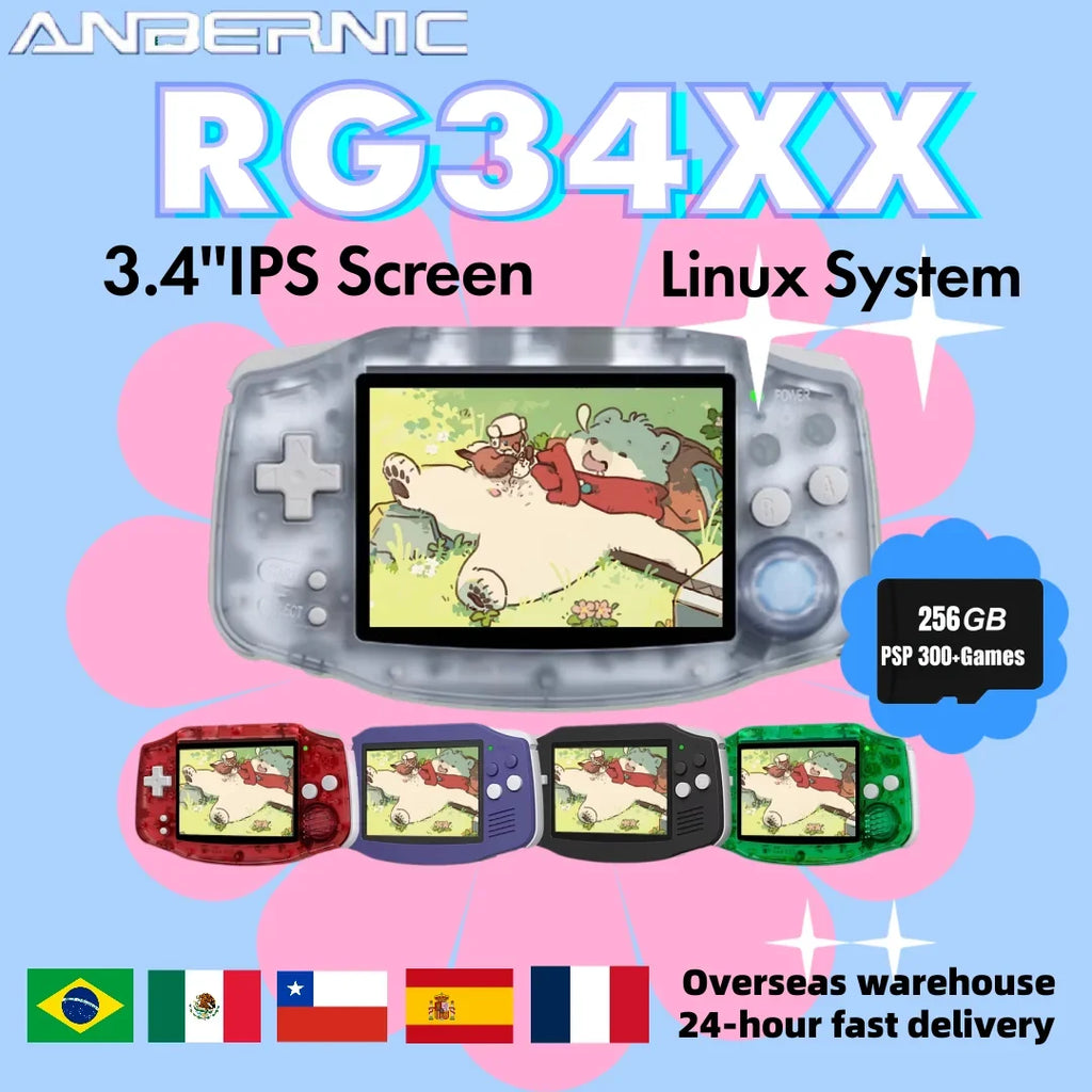 ANBERNIC RG34XX RG 34XX Handheld Game Console Video Games Players 3.4-inch IPS Screen Linux 64-bit System HD TV 5G WiFi PSP Gift