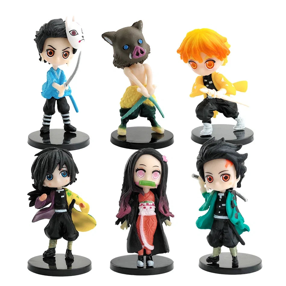 Q Posket Figures Demon Slayer Mini Figurine Tanjiro Nezuko Zenitsu Inosuke Giyu 6/12Pcs Sets Kimetsu No Yaiba Dolls Decoration