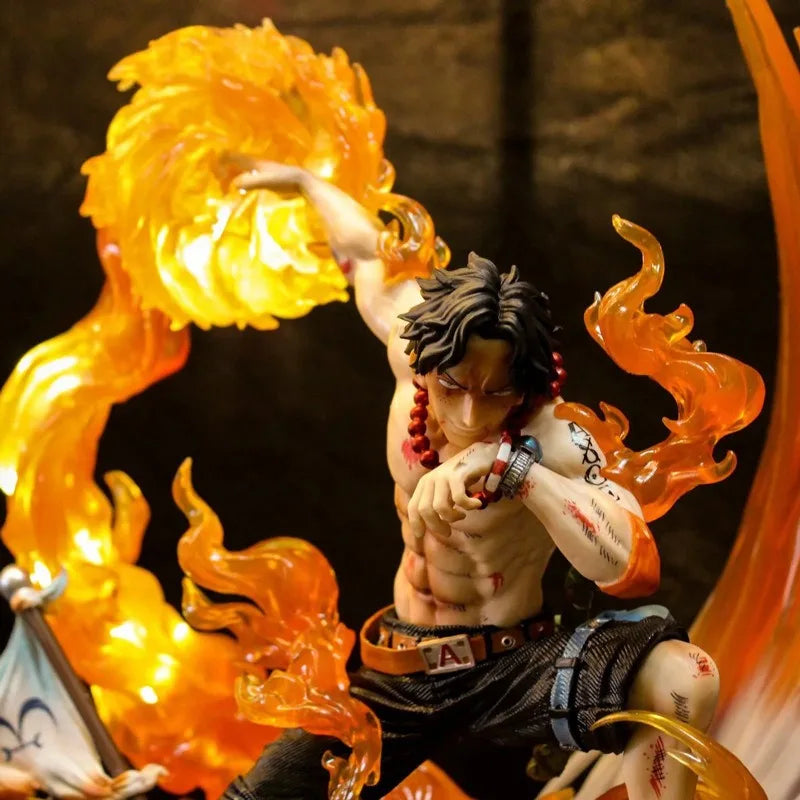 42cm Portgas D Ace Entei Figure Flame Emperor MAX Version with LED Effects Burning Island Scene Statue for Collectors Gift