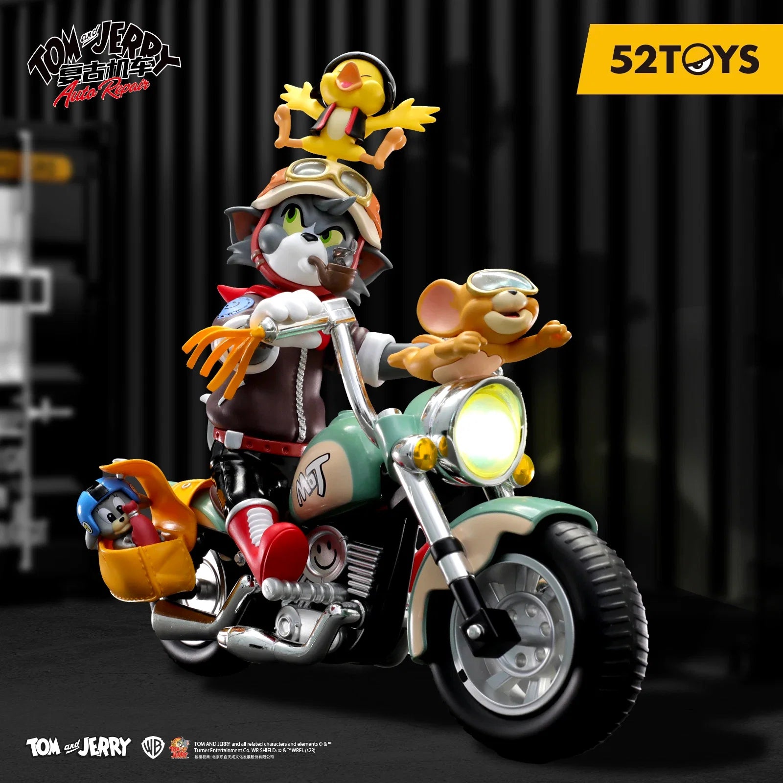 52TOYS Large Figure Tom and Jerry Retro Motorcycle, Height: 18cm/7.08inch, cute collectible Figures, perfect Gift