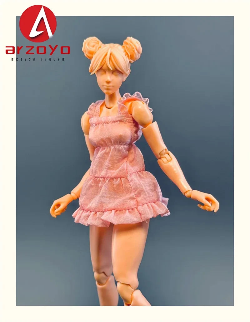 1/12 Scale Female Solider Lace Shoulder Strap Cake Skirt Dress Clothes Model Fit 6'' Ob11 Azone Figma Romankey Action Figure