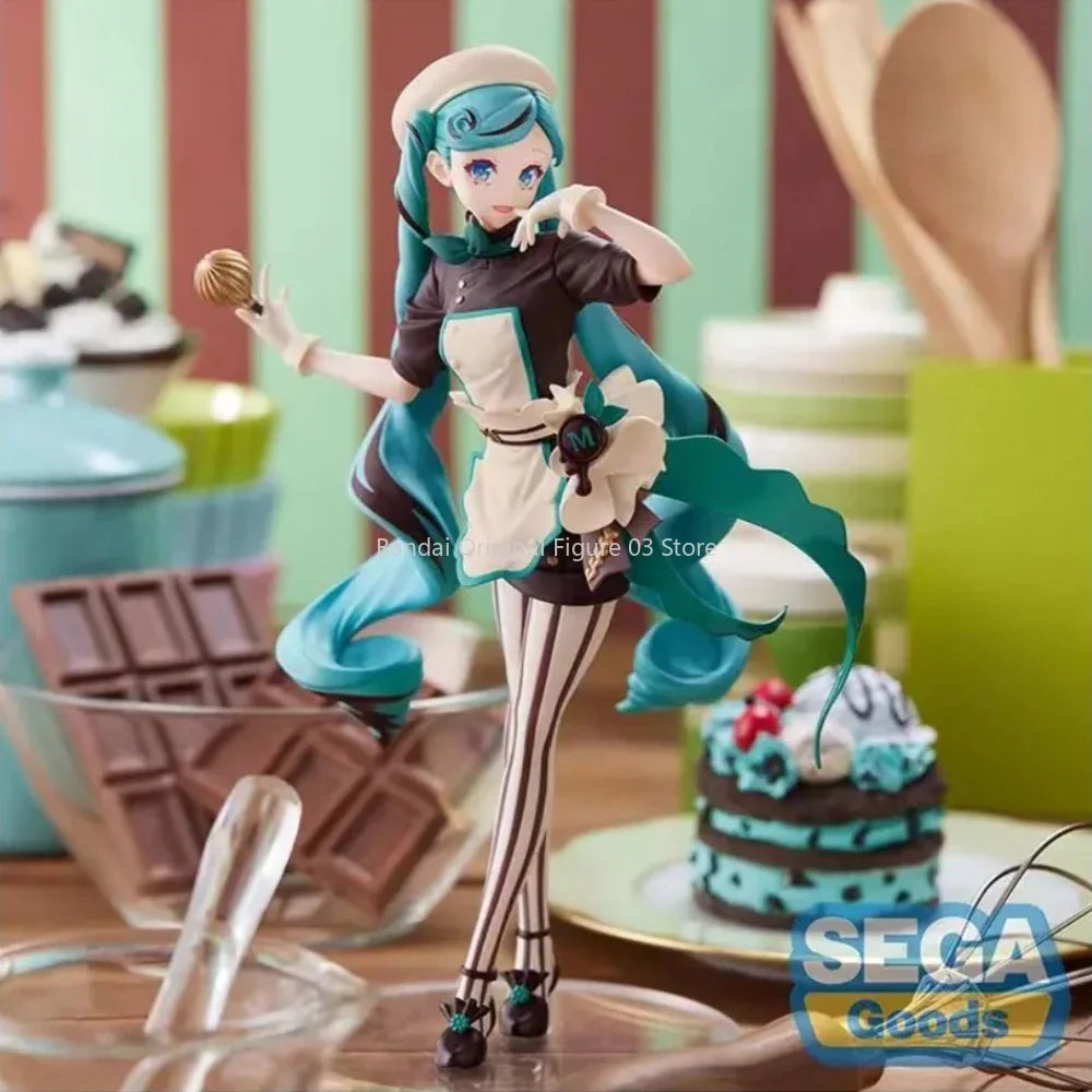 Original SEGA Vocaloid Anime Figures Hatsune Miku Dark Chocolate Pastry Chef Collectible Model Dolls Toys Gifts for Kids Girls