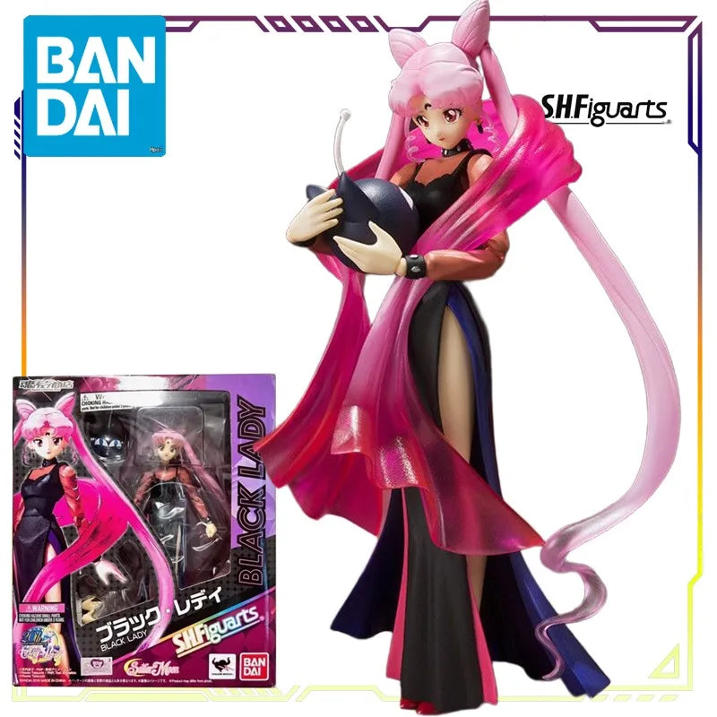 BANDAI Original S.H.Figuarts Beautiful Girl Warrior Crystal Series Tuxedo Mask\Black Lady Action Figure Model Toys Gifts Fo Boys