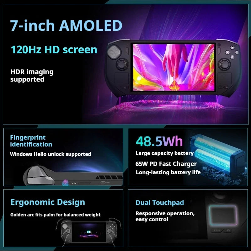 2025 New Zotac ZONE Handheld Gaming Player Ryzen7 Win11 8840U 16G RAM 512G Ergonomic Black Myth Wukong 120Hz Gamepad Consolo
