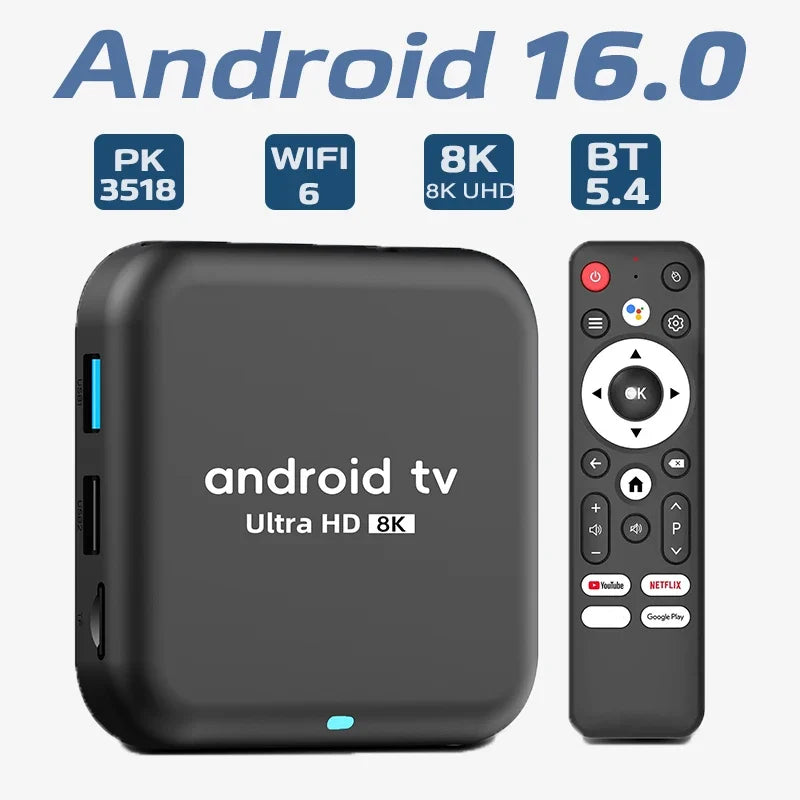 Android 16.0 TV BoxRockchip RK3518 Q18 Smart TV Box 8K Google Assistant Netflix Multimedia Player 2.4G 5G Wifi 6 BT5.4 128G ATV