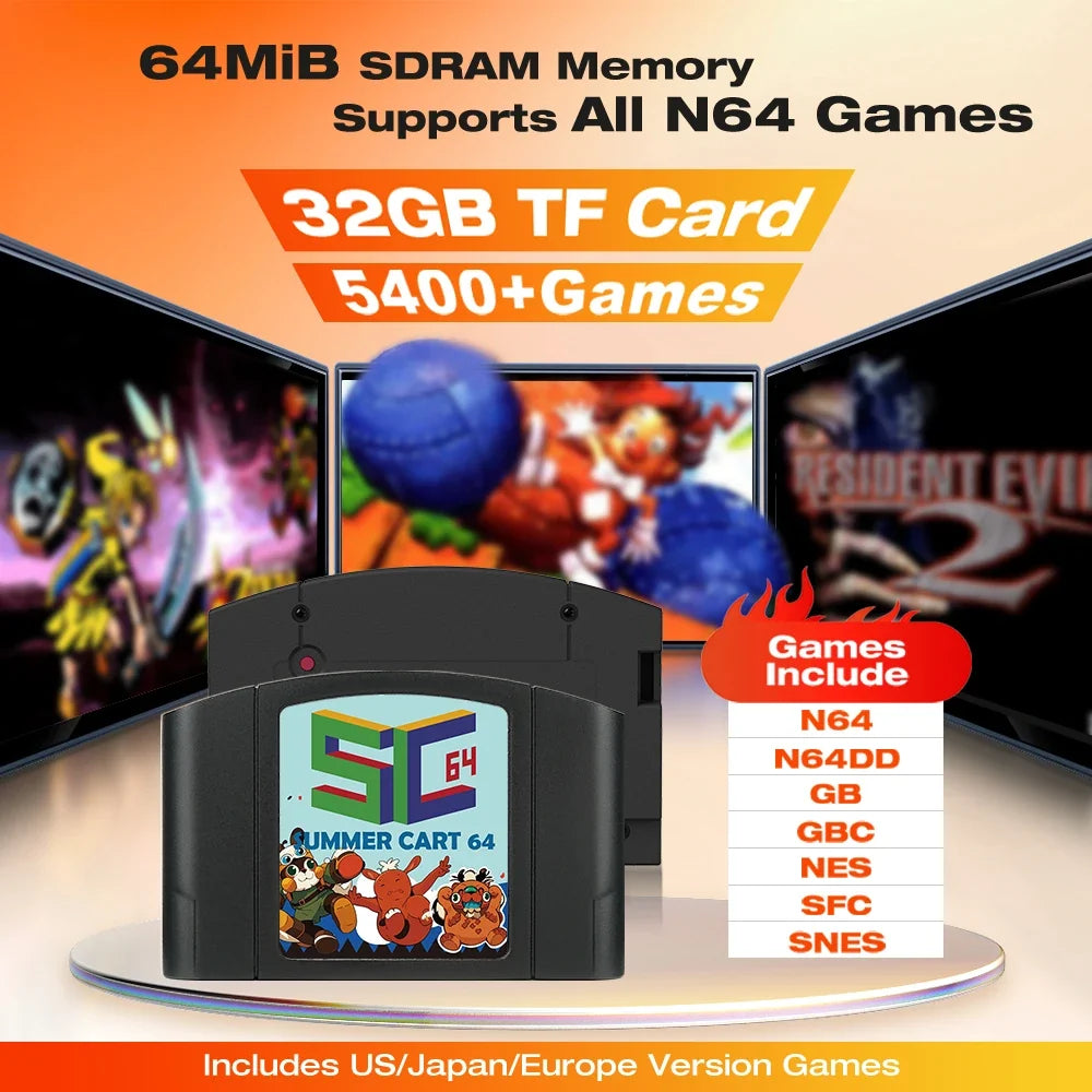5400 In 1 SummerCart 64 Open Source Game Card For Nintendo 64 Console SC64 Cartridge Support GB/GBC/SNES/SFC Emulator 64DD Games