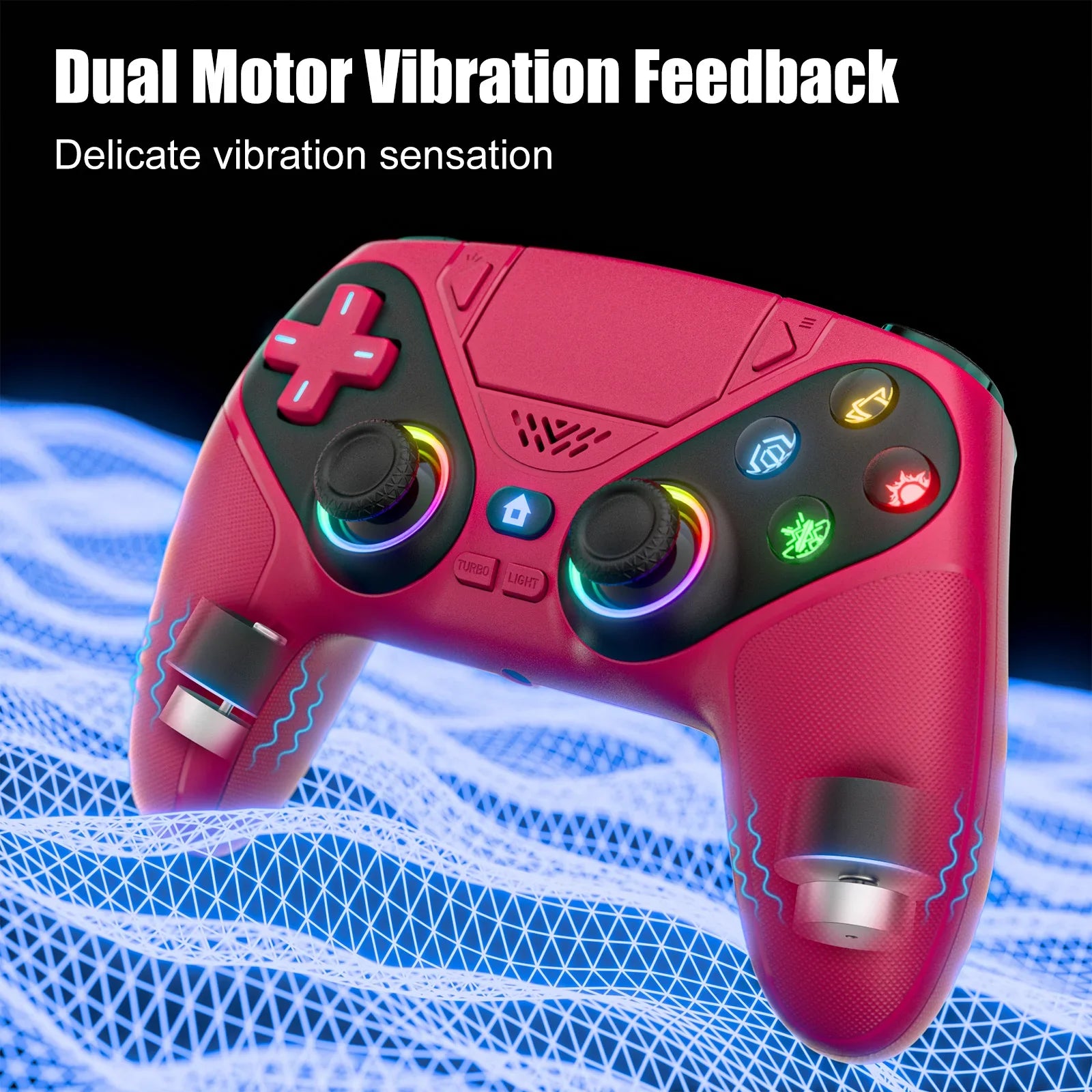 GAMROMBO Wireless Controller for PS5/Playstion 5 Pro/Slim/PC Console W/ RGB Dual Vibration Marco/Turbo Function 3.5mm Audio Jack