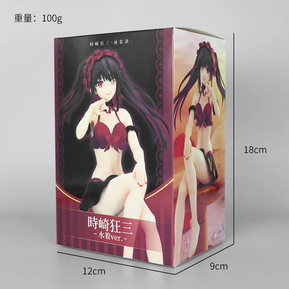 Anime Tokisaki Kurumi Figure Sitting pose Action Figure Swimsuit Style Model Desktop Ornaments Collection Child toy Gifts 16cm