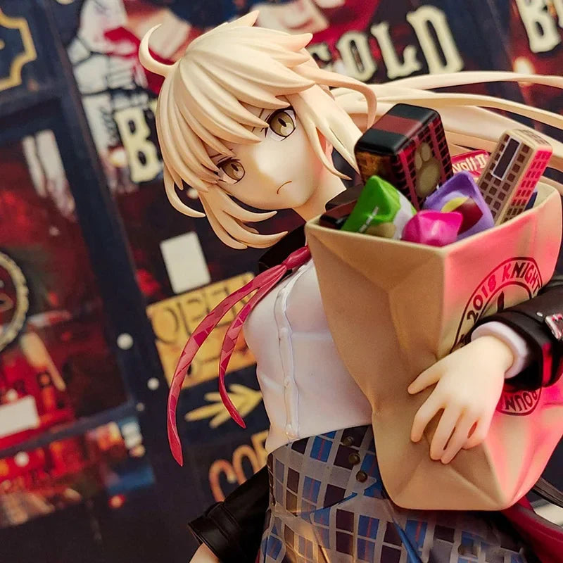 Fate Series Artoria Heroic Travel Outfit Figure Toy Crown Designated King Arthur Miniature Doll Dumb Swordsman Table Ornament