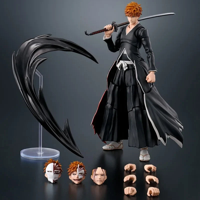 In Stock BANDAI Original S.H.Figuarts BLEACH ICHIGO KUROSAKI GETSUGATENSHO SHF Action Figure ModelGift forKid Foam Box Packaging