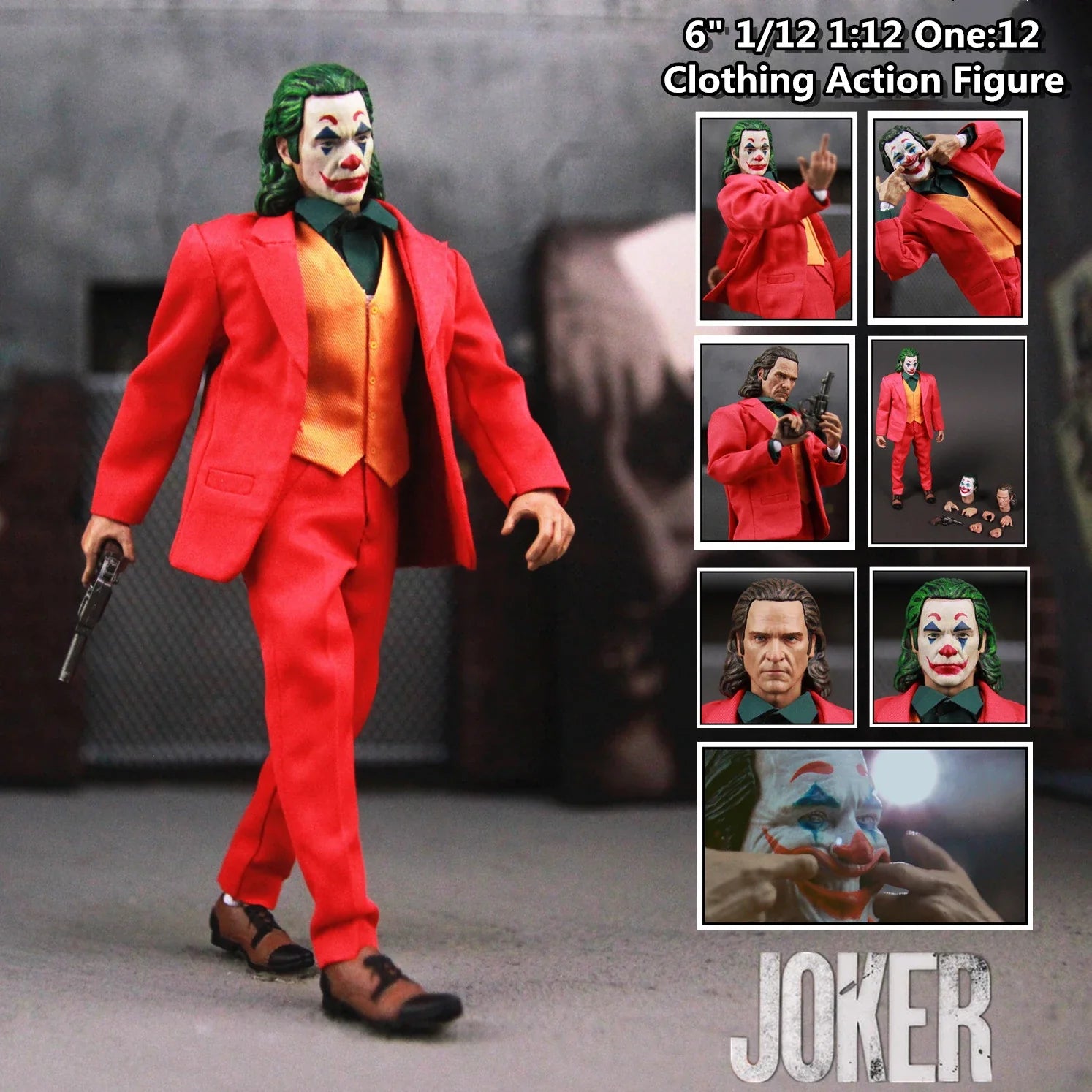 DCU The Joker 6" Actionfigur Clown-Gesicht Joaquin Phoenix Todd Phillips Film 1:12 Eins:12 Kleidung Spielzeug Puppenmodell