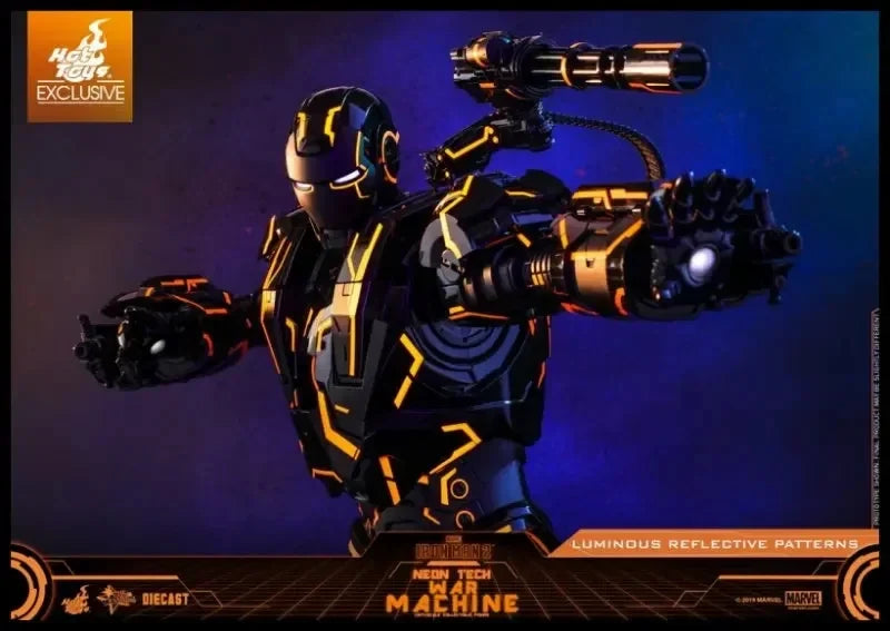 Original Hot Toys Neon Tech War Machine Action Figure 1/6 Iron Man 2 Speed Orange Figurine LUMINOUS HT MMS553 Statue Die Cast
