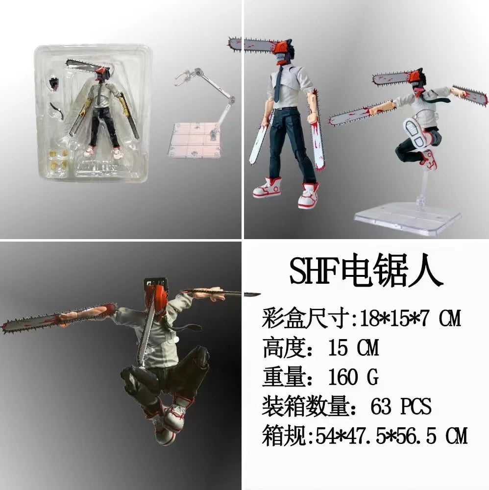 BANDAI 15CM Anime Chainsaw Man Figure Standing SHF Aciton Figure Replacement Face Hand Model Toy Doll Collection Gift PVC