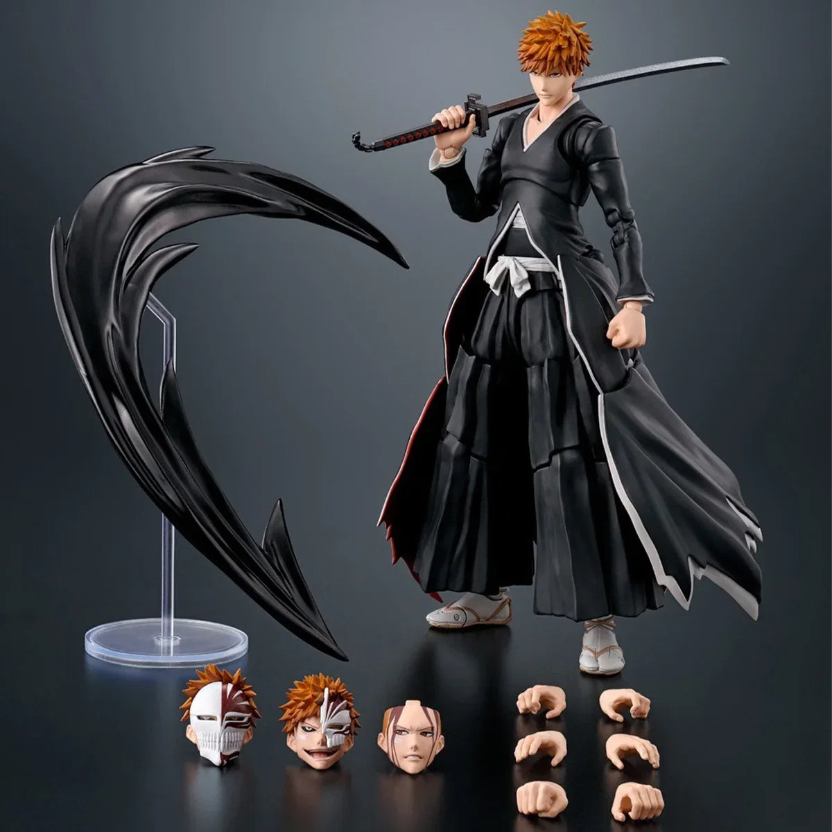 Bandai Genuine Bleach Anime Model Kits Kurosaki Ichigo Getsuga Tensho Toys SHF Action Figure Assembly Model Gift for Kids School