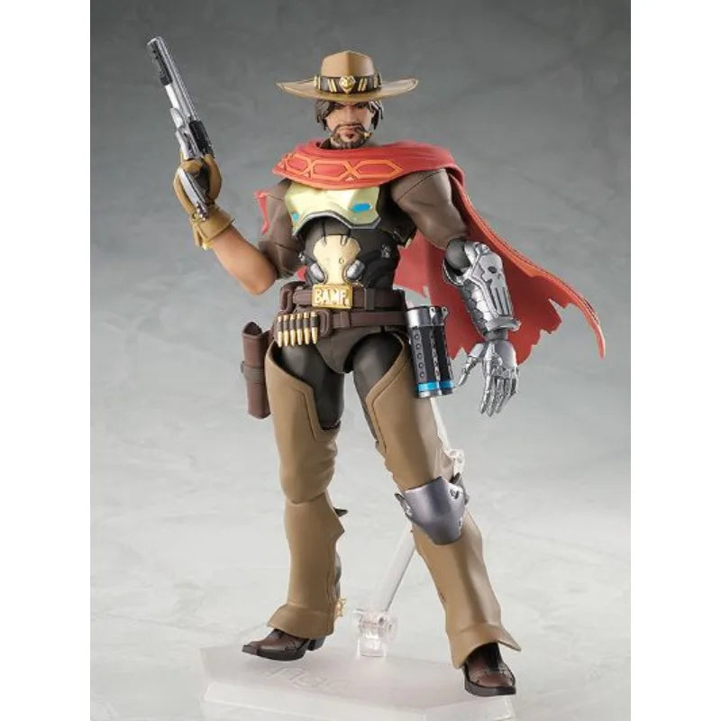 Max Factory Figma #438 McCree-155mm PVC/ABS Doll Removable Red Cape Flashbang+Peacekeeper Parts All-Ages Movable Action Figure
