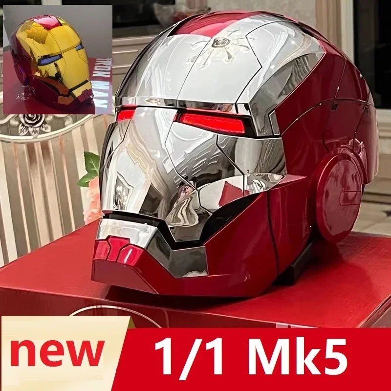 Marvel 1/1 Iron Man Autoking MK5 MK50 Helmet Remote Voice Control Ironman Automatic Helmet Mask With Led Light Figure Boys Gifts
