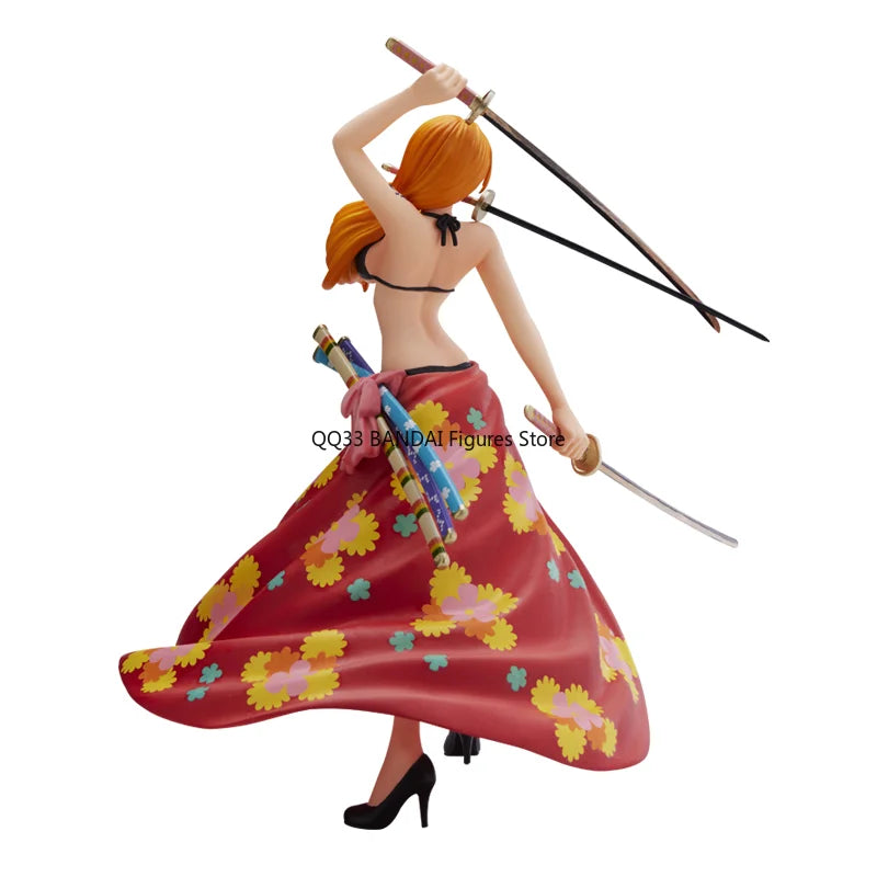 BANDAI Original ONE PIECE MAGAZINE Three Sword Style Nami Anime Action Figures Collectible Ornaments Model Gift