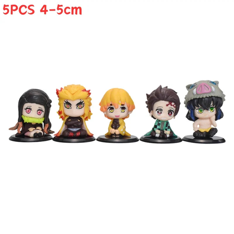 5Pcs/Set Demon Slayer Q Version Sitting Figure Toy Anime Kimetsu no Yaiba Tanjiro Nidouzi Inosuke Zenizu PVD Figurine Model Doll