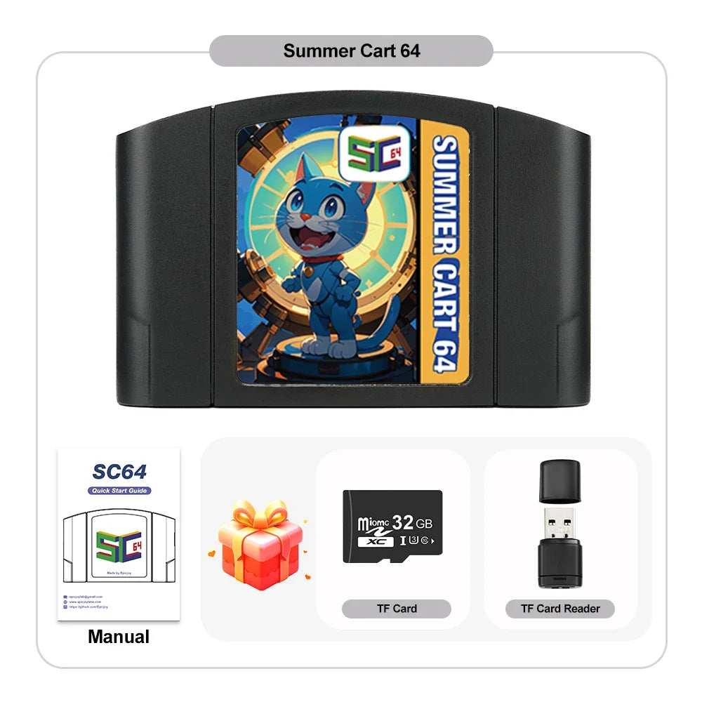TicKnot 6TG SC64 Game Card SummerCart 64 For Nintendo 64 Game Console 32GB TF Card Built In 5400+ N64/SFC/SNES/NES/GB/GBC Games