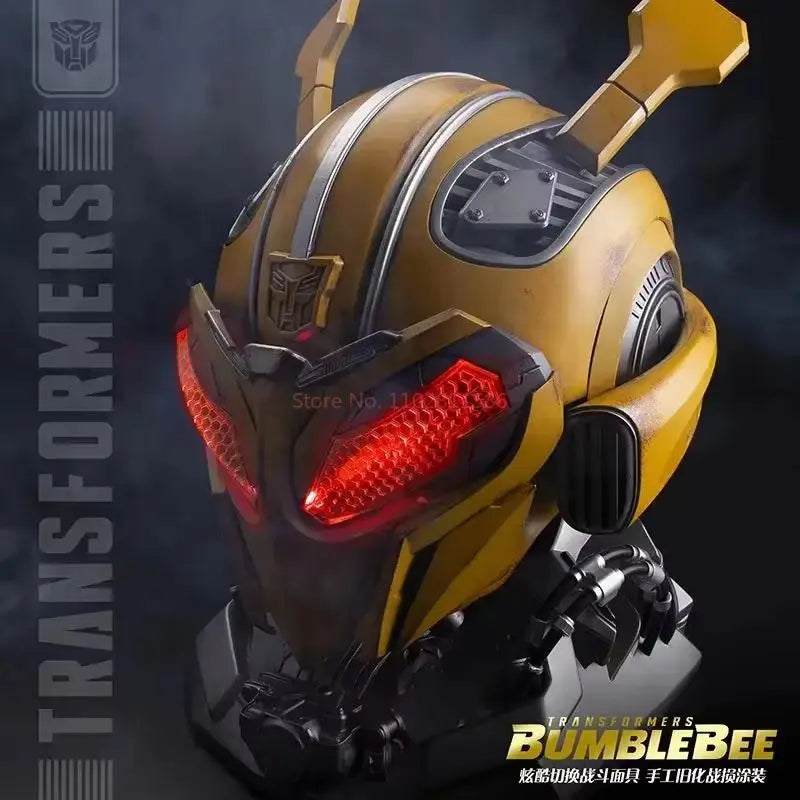 Transformers Bumblebee Helmet Mask English Voice Control Mask Light Up Eyes Helmet Bluetooth Base Xmas Cosplay Toys Collectibles