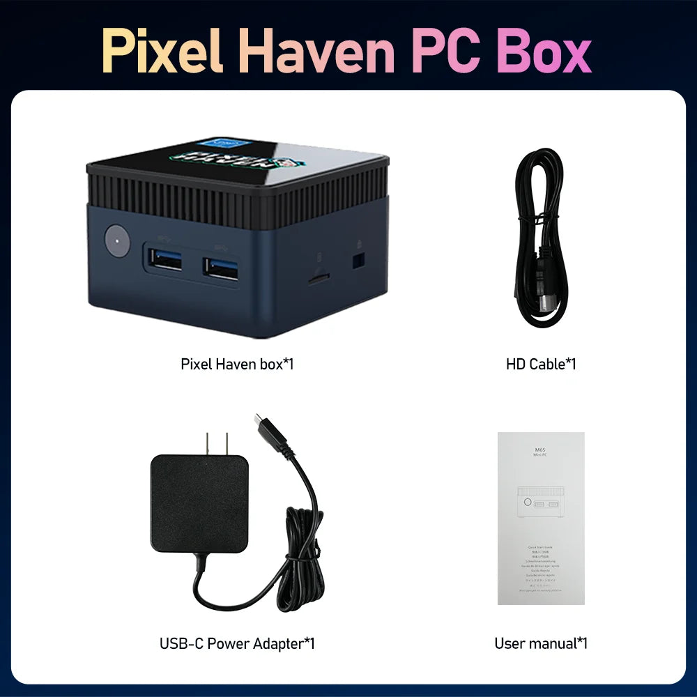 JMachen Pixel Haven Mini PC Box Windows 11&Retrobat&Playnite with 38200+Games for PS3/2/1/PSP/MAME/Wii Plug and Play Intel N100