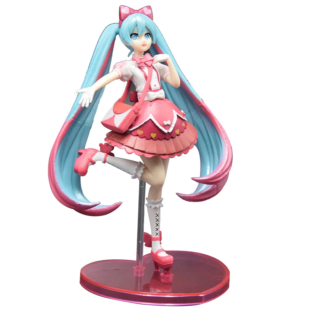 22CM Anime Hatsune Miku Lolita Dress Up Standing Ribbon x Heart Model Toy Gift For Children Collection PVC Action Figure