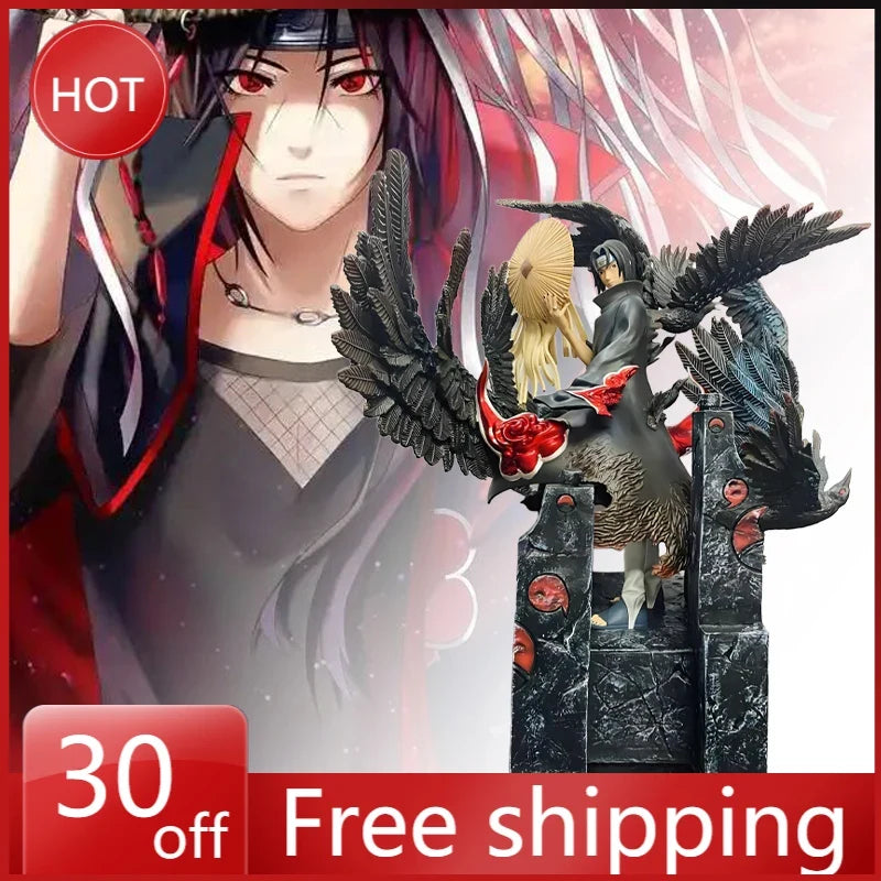 36cm NARUTO Anime Figures Akatsuki Uchiha Itachi Statue Scene Model Doll Toy Ornaments Action Figure Sharingan Amaterasu Gift