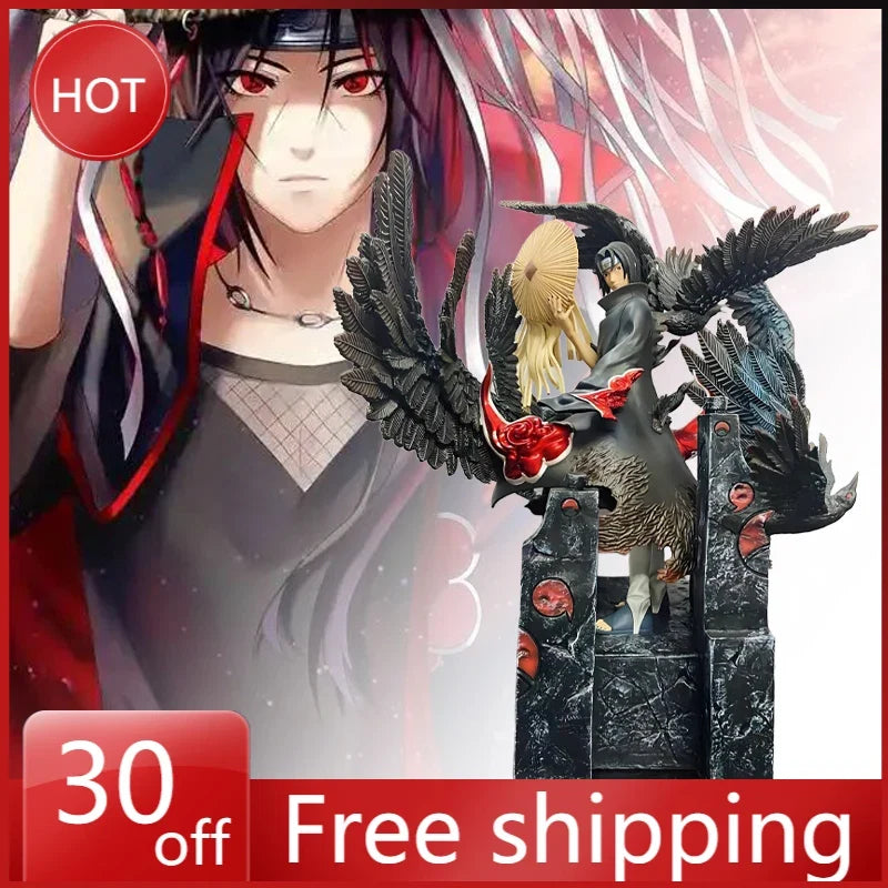 36cm NARUTO Anime Figures Akatsuki Uchiha Itachi Statue Scene Model Doll Toy Ornaments Action Figure Sharingan Amaterasu Gift