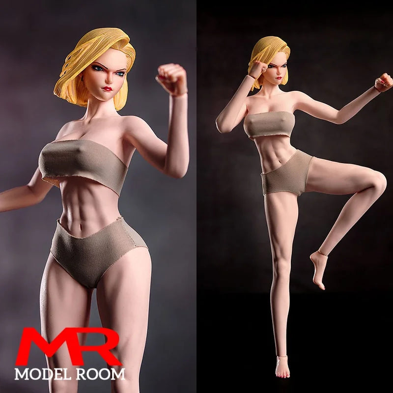1/6 Scale Fighting Girl Muscle Seamless Body Model 12'' Female Soldier Big Breast Action Figure Doll with Physiological Detail