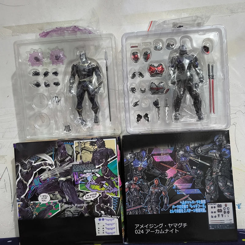 Revoltech Yamaguchi Black Panther Figure 024 Bruce Wayne Arkham Knight Figure King of Wakanda Action Figure Model Batman Toy