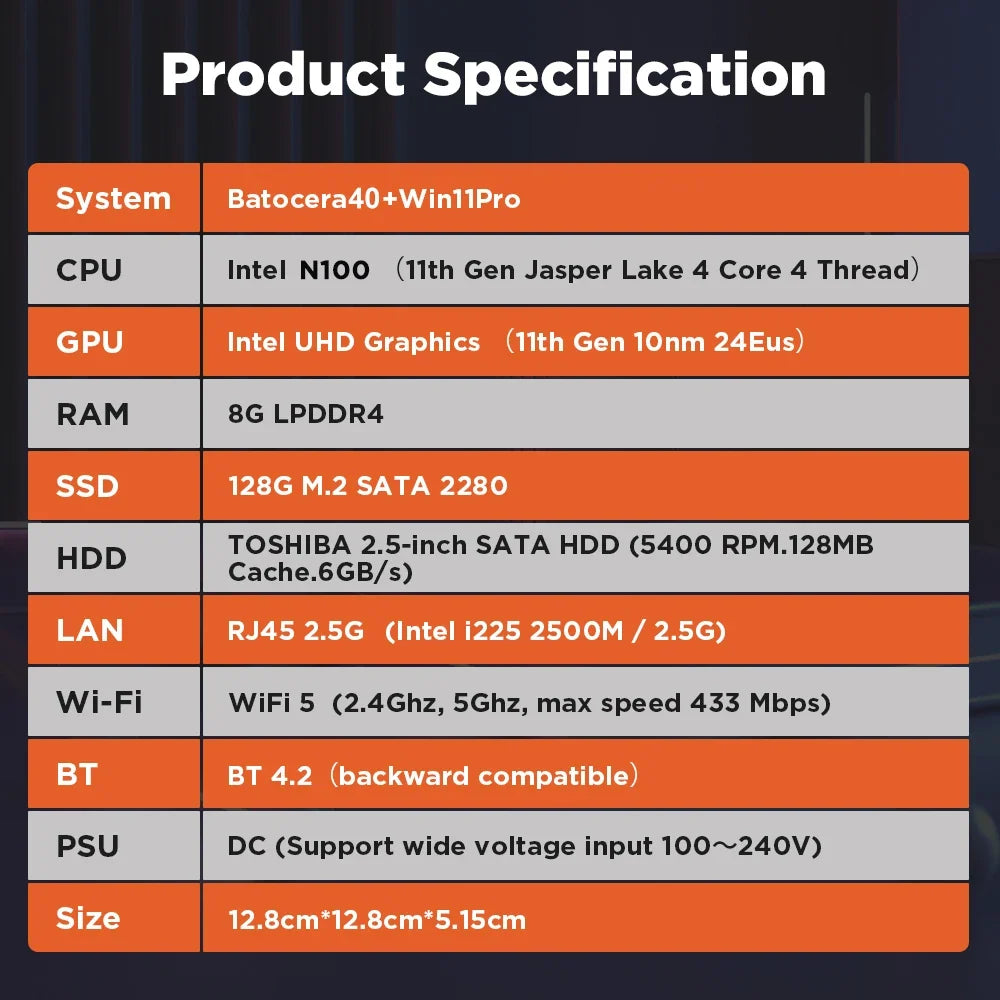 Retro Video Game Console WIN 11 Pro & Batocera OS N100 MINI PC Box 2TB Hard Drive 52000+ Games 80+ Emulators for PS3/PS2/PS1/WII
