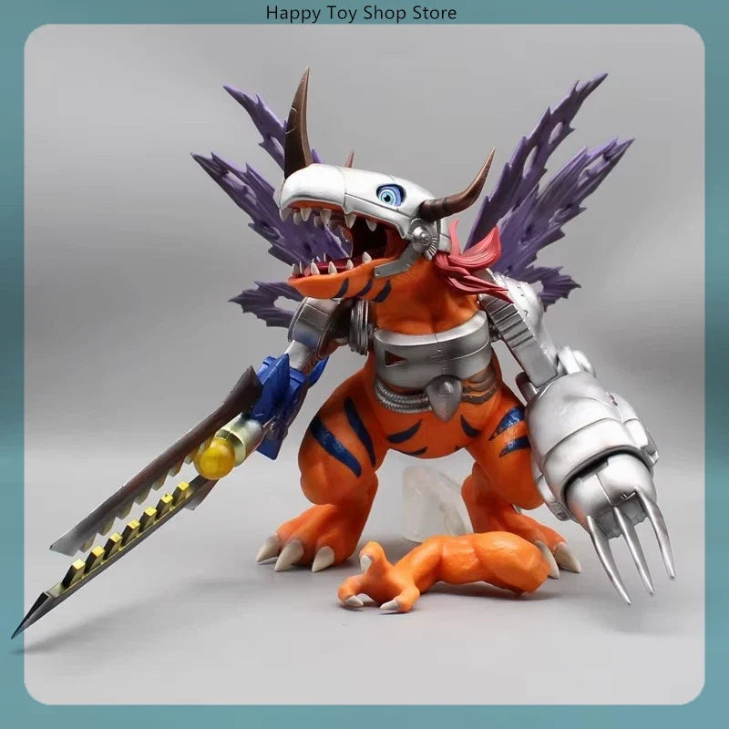 27cm Digimon Adventure Gold Metal Greymon Anime Figure Model Statue Boys Collection Model Desktop Decoration Ornament Toys Gifts