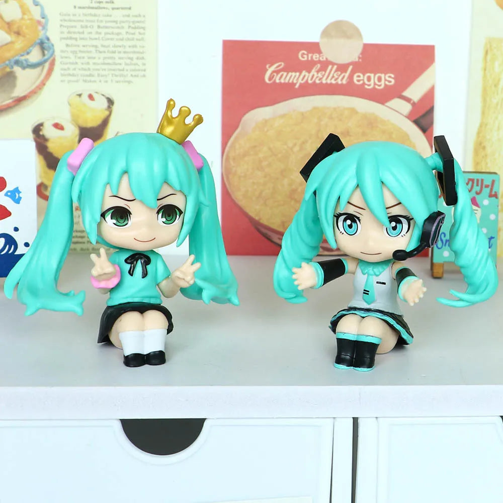 New 5pcs/set Hatsune Miku Q Version Sitting Posture Kawaii Birthday Gift Anime Girl Figures Super Cute Unique Kids Toys