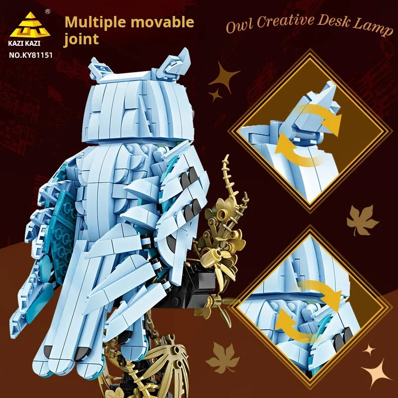 Owl Desk Lamp Building Blocks Creative Table Light Bird Ornament Decoration Figurine Christmas Birthday Gifts Adults Girls Boys