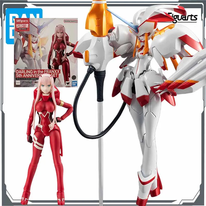 Bandai Original S.H.Figuarts Strelizia & ZERO TWO The 5th Anniversary Anime Figures Toys for Boys Christmas Gift Model Ornaments