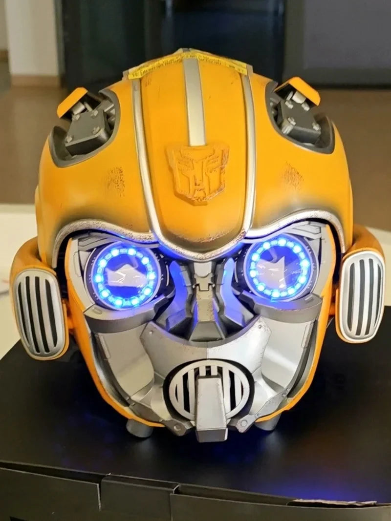 Transformers Bumblebee Helmet Mask English Voice Control Mask Light Up Eyes Helmet Bluetooth Base Xmas Cosplay Toys Collectibles