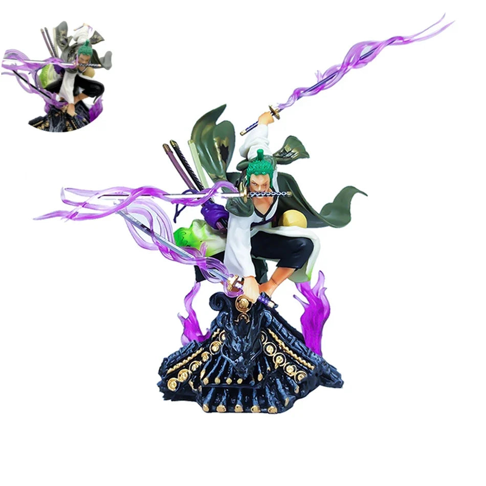 One Piece Figure 22cm Roronoa Zoro Roof Sauron Three-Knife Fighting Skill Anime Action Model Decorations PVC Toys Birthday Gifts