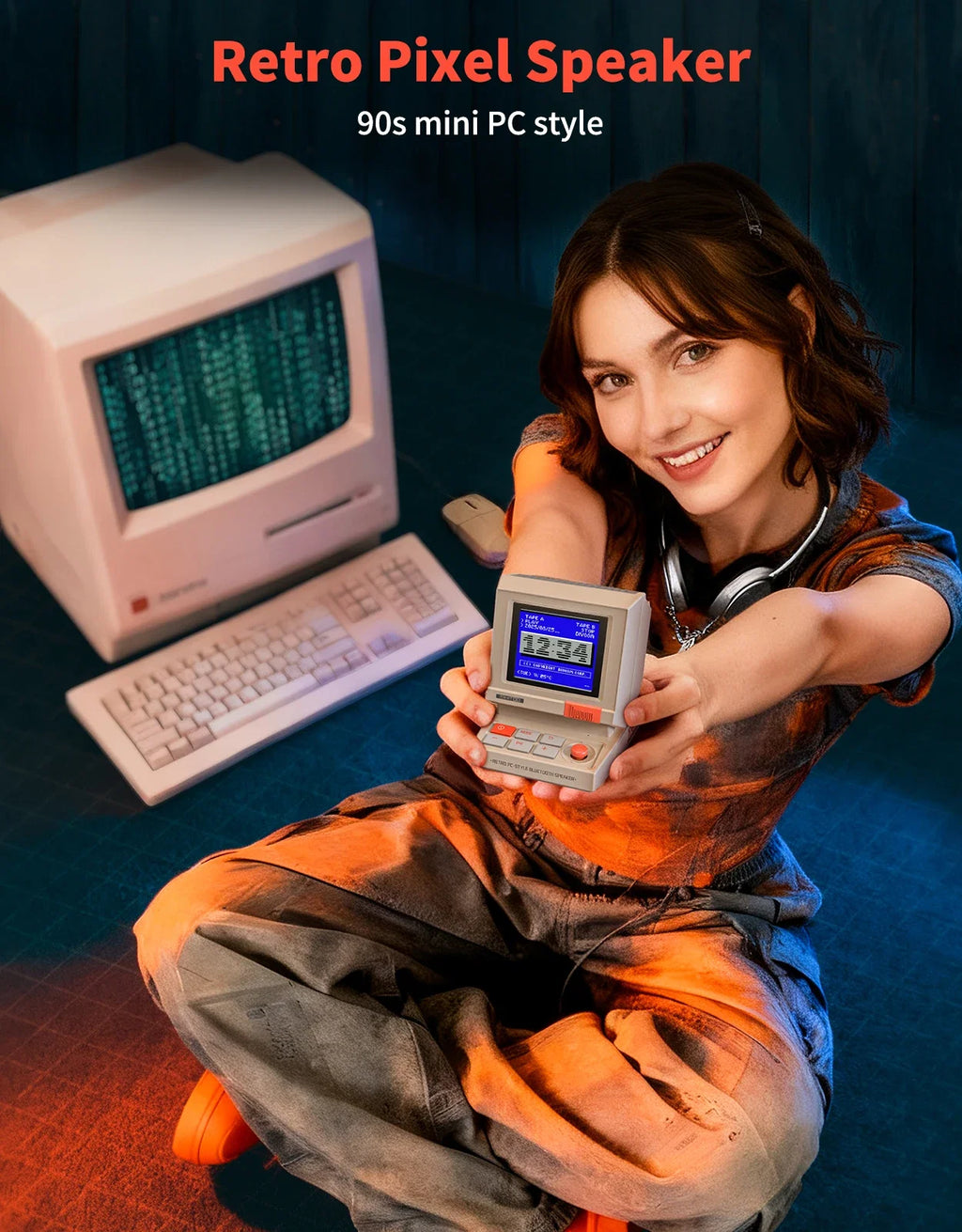 Divoom MiniToo Pixel Retro Bluetooth Speaker, App Control Clock & Alarm, White Noise, Portable Cute Desk Speaker Gift