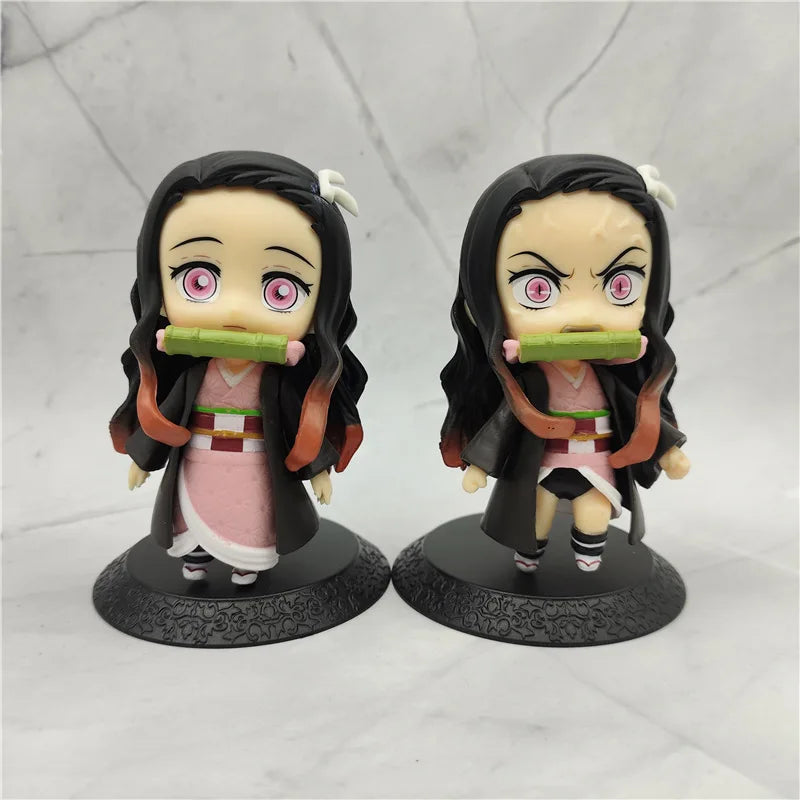10pcs/set Anime Demon Slayer Kamado Nezuko Kamado Tanjuurou Battle Version Action Figure Collectible Models Toys About 9 cm