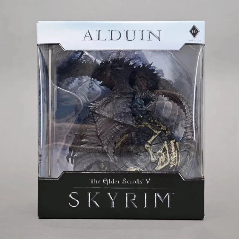 25cm Alduin Schwarzer Drache Actionfigur The Elder Scrolls V Skyrim Bewegliche Sammlerstatue mit Box für Spielefans
