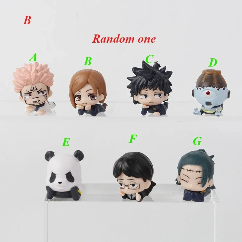 7Pcs/Set Lying Style Anime Jujutsu Kaisen Mini Figure Toys 3-4cm Satoru Gojo Mini Cute Gk PVC Statue Figurine Collectible Toys