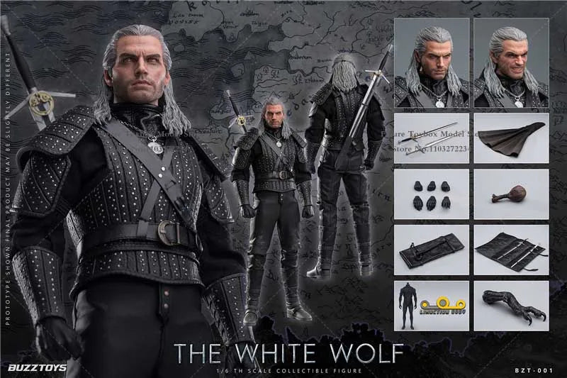 BUZZTOYS BUZ001 1/6 Scale Brave Hunter Wizard Male Action Figure Gray Hair Witcher Simulation Delicate 12" Full Set Soldier