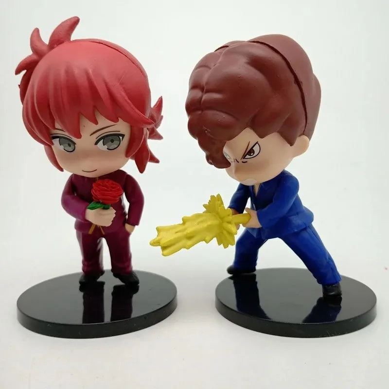 6pcs/Set Anime Figure YuYu Hakusho Yuusuke Urameshi Kurama Fleeting Shadow PVC Cute Q-version Model Children's Gift Toys 9-11CM