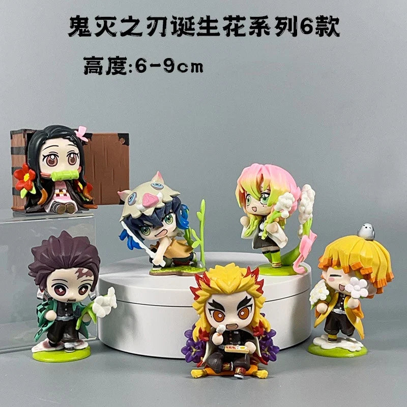 Anime Demon Slayer Birth Flower Series Q-version kawaii Action Figure PVC model Statue Toys Car ornaments Desk Decor Gifts
