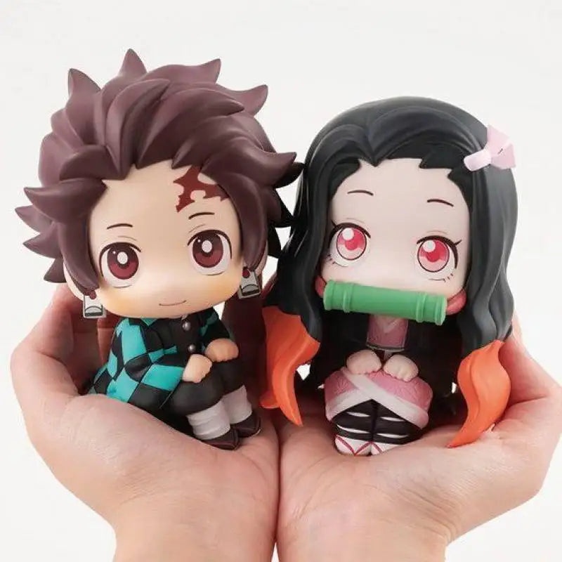 8/9cm Anime Cute Q Versão Demon Slayer Action Figure Sentada Tanjiro Kamado Nezuko PVC Action Model Kid Toy Gift