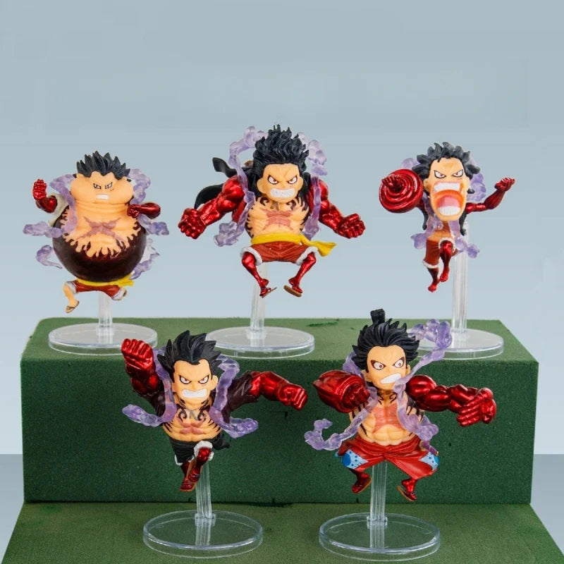 5pcs/set Q Version Anime One Piece Gear 4 Luffy Action Figure Elastic Man Cute Statue PVC Model Toys Collection Children Gifts